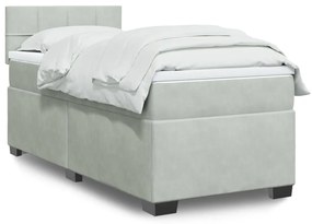 Cama com molas/colchão 100x200 cm veludo cinza-claro