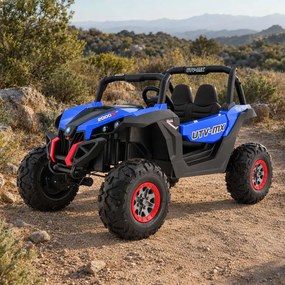 Carro elétrico para Crianças 2 Lugares Buggy SuperStar 2 x 12 V, 4x4 Com MP4, Rodas Espuma EVA, Assento	couro ecológico Azul