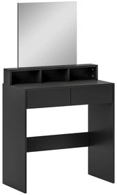 HOMCOM Toucador de Maquilhagem com Espelho Toucador com 2 Gavetas 3 Compartimentos Toucador para Dormitório 75x38x135 cm Preto