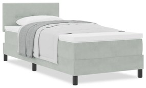 Cama Box Spring com Colchão Cinza Claro Solteiro Veludo