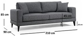 **** Sofá-Cama 3 Lugares Nordic – Cinzento Escuro – 210x90x85 cm

**