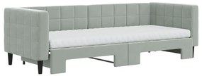 Sofá-cama c/ gavetão e colchões 80x200 cm veludo cinzento-claro