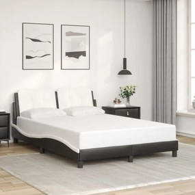 Estrutura cama c/ luzes LED 140x190cm couro artif. preto/branco
