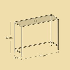 Mesa consola entrada linhas simples 35 x 100 x 80 cm vidro, aço preto