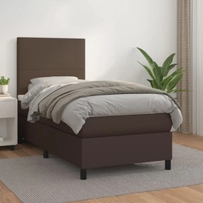 vidaXL Cama com molas/colchão 90x190 cm couro artificial castanho