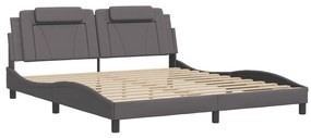 Estrutura cama c/ cabeceira 180x200cm couro artificial cinzento