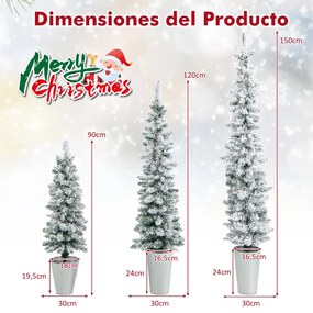 Conjunto de 3 árvores de Natal artificiais efeito neve com vasos de metal cheios de cimento