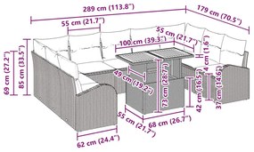 Conjunto de Jantar de Jardim com 10 Peças e Almofadas Cinza em Rattan