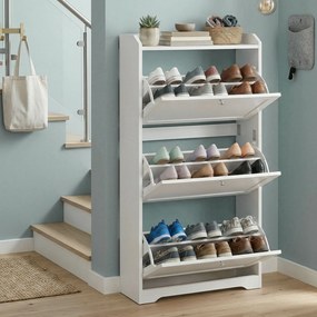 Sapateira com 3 abas 24 x 60 x 121,2 cm, arrumação de sapatos, com capacidade para 12 a 20 pares de sapatos branca