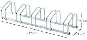 Estacionamento para 5 Bicicletas Suporte de Aço para Estacionar Bicicletas no Chão para Interior e Exterior 145x33x27cm Prata