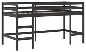 Cama alta p/ criança c/ escada 90x200 cm pinho maciço preto