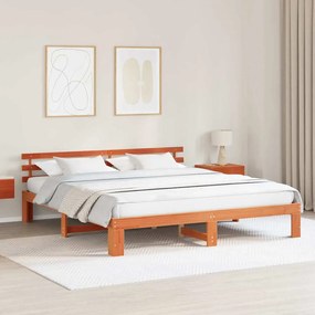 vidaXL Estrutura de Cama de Madeira de Pinho Castanho Encerado