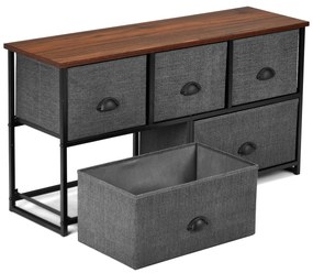 Organizador com 5 gavetas com armação de ferro para o hall de entrada do quarto 100 x 30 x 53,5 cm  Preto e cinzento escuro