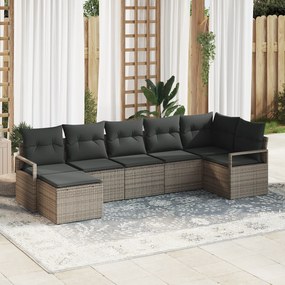 Conjunto de Sofá de Jardim com 7 Peças Cinza Vime Poliéster