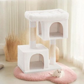 Arranhador para gatos com 101 cm de altura, grande plataforma 68 x 48 x 101 cm branco creme