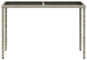 Mesa jardim c/ tampo de vidro 115x54x74 cm vime PE cinza-claro