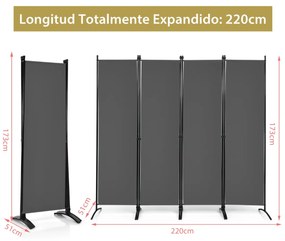 Biombo de 4 painéis Divisória dobrável Divisória de paredes de fibra Proteção de privacidade 220 x 51 x 173 cm Cinza