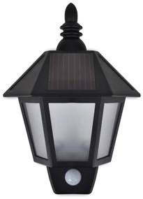 Candeeiros de parede solares 2 pcs c/ sensor de movimento preto