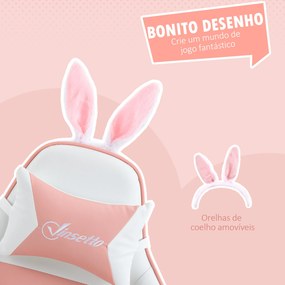 Cadeira Gaming Giratória de Couro PU com Altura Ajustável Inclinável 135° Apoio para a Cabeça 65x63x136-142 cm Rosa e Preto