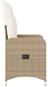Cadeiras de jardim reclináveis 2 pcs c/ almofadões vime PE bege