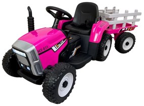 Trator Eléctrico para Crianças Peketrac 5100 12V Com reboque e rodas de Borracha Rosa