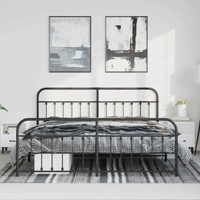 Estrutura de cama com cabeceira e pés 193x203 cm metal preto