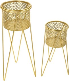 CONJUNTO DE 2 PORTA-VASOS NAT DOURADO 21X20X46-18X18X32 CM (PLANTAS NÃO INCLUIDAS)