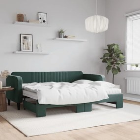 vidaXL Sofá-cama c/ gavetão e colchões 80x200cm veludo verde-escuro
