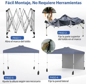 Tenda Pop up portátil para jardim, festas, eventos de 3 x 3 m com parede lateral, 4 x Sacos de areia e com bolsa enrolável cinzenta.