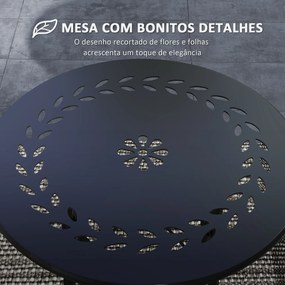 Mesa de Jardim Redonda Mesa de Varanda Ø40x50 cm com Pés Ajustáveis e Estrutura em Forma de X para Exterior e Interior Preto