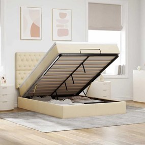 Estrutura de cama otomana com colchão tecido creme 140x200cm