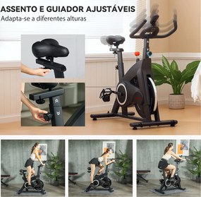 Bicicleta Estática Bicicleta Fitness com Volante de Inércia de 15 kg Ecrã LED Guiador e Assento Ajustável 108x53x111 cm Preto