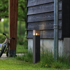 Luminária de Poste Exterior Moderna Preta com Vidro Fumado 50cm com Sensor Crepuscular IP44 - Denmark