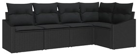 Conjunto de Sofá de Jardim de 5 Peças com Almofadas Pretas em Rattan S