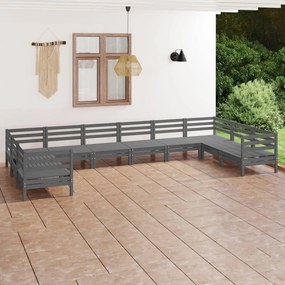 vidaXL 10 pcs conjunto lounge de jardim pinho maciço cinza