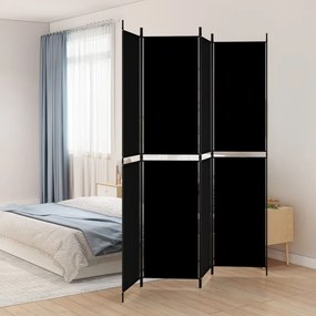 vidaXL Biombo/divisória com 4 painéis 200x220 cm tecido preto