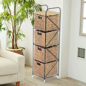 HomCom® Prateleira Cor Vime Natural e Preto Vime Metal 20x20x78cm