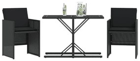 3 pcs conjunto de bistrô com almofadões vime PE preto