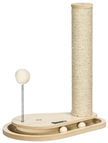 PawHut Arranhador para Gatos 40 cm Torre para Gatos com Poste de Arranhar Bola com Mola e Bolas na Base 35x23x40 cm Carvalho