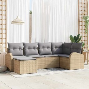 vidaXL Conjunto de 6 Peças de Sofá de Jardim com Almofadas Bege Polirattan