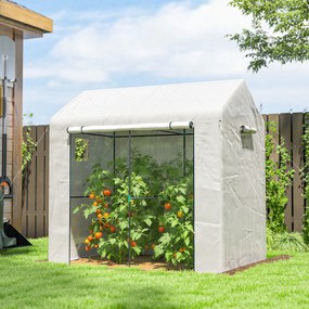 Estufa de jardim em PE 200 x 140 x 200 cm, estufa de varanda, lona reforçada de 135 g/m², estrutura em aço, porta com fecho de correr, branca