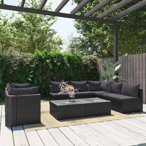 vidaXL 9 pcs conjunto lounge de jardim c/ almofadões vime PE preto