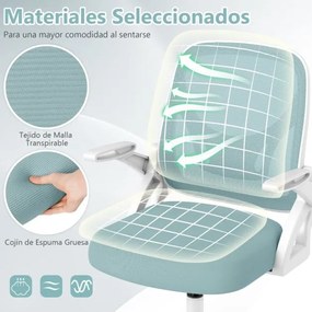 Cadeira de escritório ergonómica com apoio lombar integrado, apoios de braços rebatíveis, rodas universais, altura ajustável, Azul