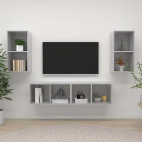 Armários de parede para TV 4pcs derivados madeira cinza cimento