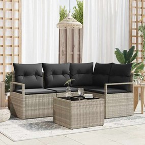 Conjunto de Sofás de Jardim vidaXL de 5 peças com Almofadas Cinza Rattan Sintético