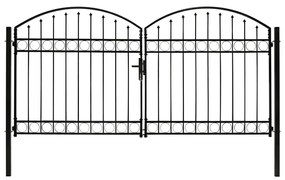 vidaXL Portão p/ cerca porta dupla e topo arqueado 300x150cm aço preto