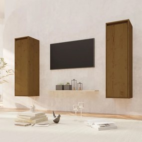 vidaXL Armários de parede 2 pcs 30x30x100 cm pinho maciço castanho mel