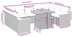 11 pcs conjunto sofás de jardim c/ almofadões vime PE preto