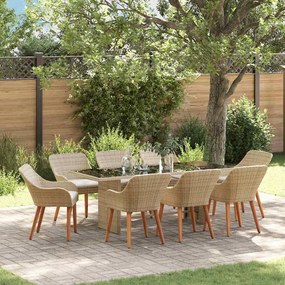 vidaXL Conjunto de Jantar de Jardim de 9 Peças em Rattan Polímero Bege