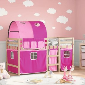 vidaXL Cama alta para criança com túnel 90x200 cm pinho maciço rosa